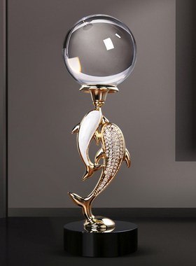 镶钻海豚水晶f球摆件轻奢高档客厅玄关电视柜装饰品乔迁新居礼品