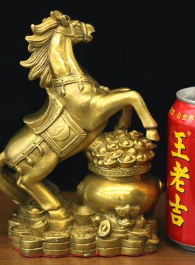纯铜客厅玄关电视柜聚宝盆生肖马装饰摆件全铜马上有钱商务工艺品