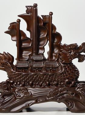 黑檀木雕一帆风顺帆船摆件实木家居客厅酒柜玄关装饰开业祝福礼品