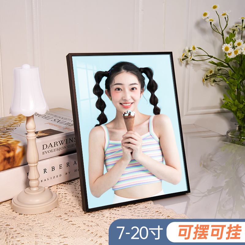 相框挂墙摆台定制照片q打印加框水晶放大全家福高级感铝合金画框 - 图1