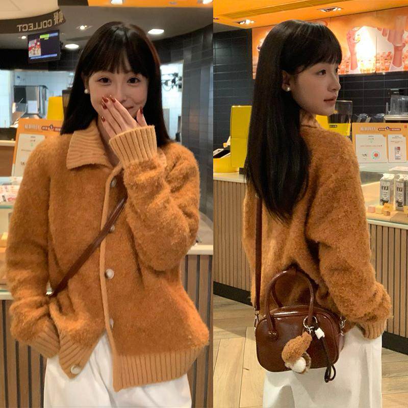 慵橘色复古毛衣外套女秋冬CAM466502025新款深秋初冬搭针织穿开上,淘宝优惠券,粉丝福利购,淘宝优惠卷