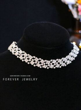 简约百搭可调节水钻时尚颈链超闪质感新娘婚纱礼服晚宴项链配饰