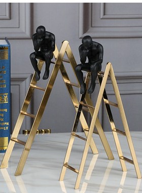 创意金属工艺摆件思考者楼梯x装饰客厅家居摆件艺术品样板房配套