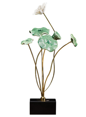 荷花摆件新中式轻奢客p厅酒柜电视柜玄关办公室装饰品乔迁新居礼