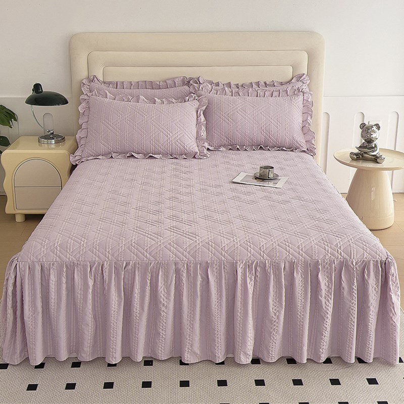 公主风亲肤夹棉床裙单件2024新款花G边纯色床罩防尘遮丑床笠带裙 - 图3