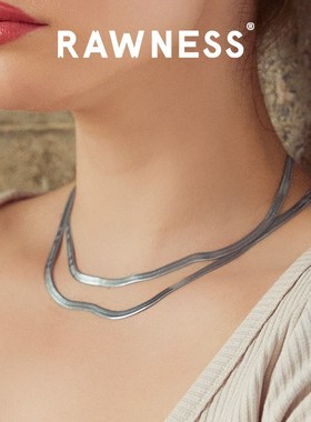 RAWNESS 美式轻奢钛钢金银蛇骨链 叠戴锁骨链 男女情侣款项链素链