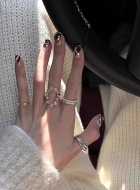 超精致!镶钻椭圆戒指叠戴韩系锆石小众轻奢高级vintage复古指环