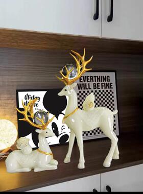 中式防玉招财鹿客厅电视柜入户玄关摆件创意家居饰品乔迁新居礼品