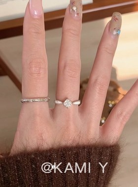 KAMI Y中古金色公主r方糖锆石戒指女小众设计简约气质通勤开口指