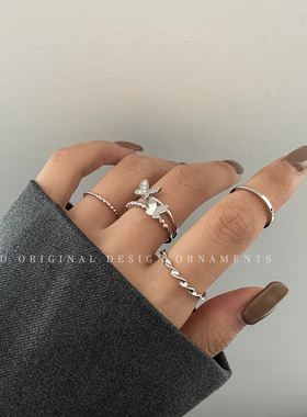 精致超仙蝴蝶扭曲四件套戒指女轻奢E小众设计感时尚个性气质食指