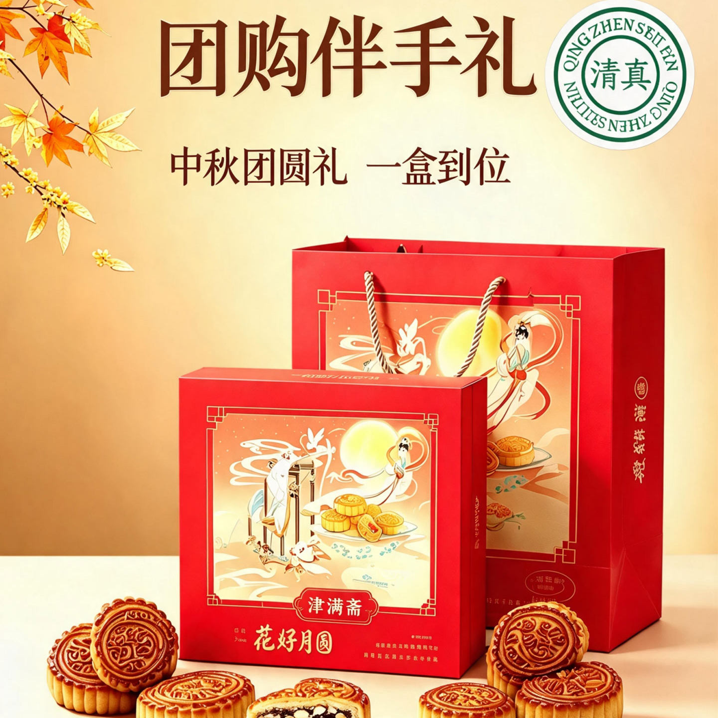 津满斋月饼礼盒装传统糕点五仁中秋节送礼礼品装团购送礼员工福利