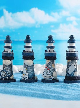 地中海桌面灯塔木质家居摆件创意拍摄道具装饰品S海洋风工艺品礼