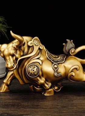 纯铜牛摆件财势如虹牛股市t牛气冲天生肖金牛抬头牛客厅桌面工艺