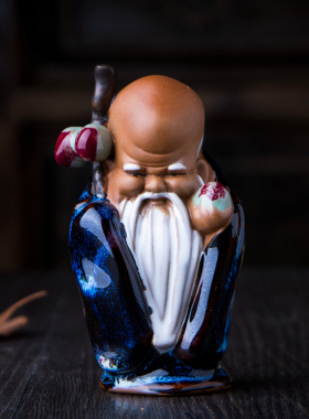 迷你寿星公南极仙翁寿桃仙翁中式书房书桌盆栽盆景搭配陶瓷小摆件