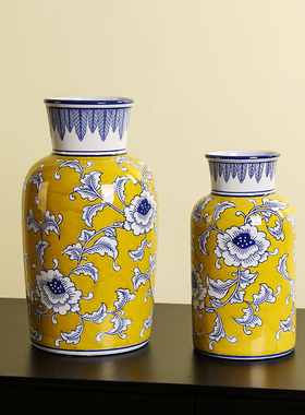 新中式青花瓷花瓶桌面插s花客厅玄关高端民宿桌面花器书房装饰摆