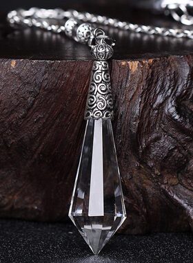 灵摆天然水晶吊坠复古白双尖天使之泪项链饰品男女生日礼物