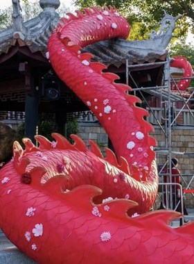 大型不锈钢龙雕塑商场大厅中庭空B中艺术装置铁艺镂空发光龙灯定