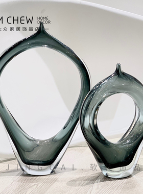 轻奢极简现代灰色镂空大号客厅摆件玄关样板间样L品屋展示中心客