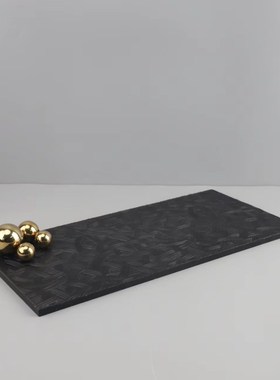 现代简约金d属球方形托盘摆件可以卧室玄关酒店样板房软装家居饰