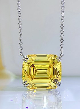 珠宝2023新款925银黄钻长方宝E塔14*16高碳钻项链女锁骨链吊坠