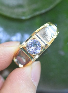 臻荣镀18K金色莫桑石q双色戒指 欧美时尚简约仿真锆石男戒订婚指