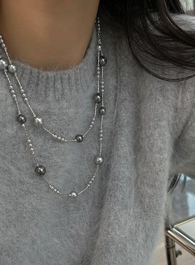 一款多戴满天星混彩珍珠长款项A链女轻奢高级时尚百搭颈链毛衣链