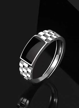 新款棋格滴油男潮戒指复r古冷淡风高级感轻奢指环开口可调节食指