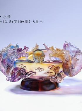 琉璃龙聚宝盆招财双龙戏珠礼品摆件工艺品店铺财位聚财开业礼物