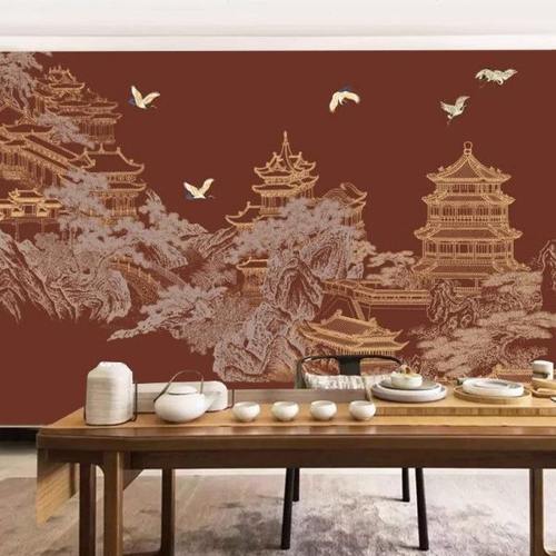 3d立体感浮雕新中式墙纸中国风客厅壁布硬包背景墙布酒店装修壁纸 - 图0