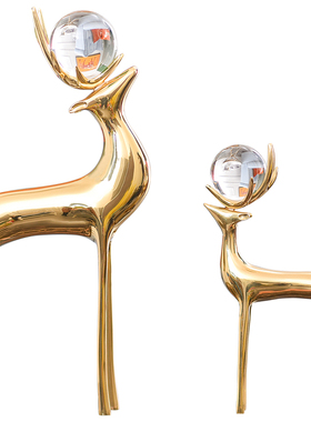 纯铜对鹿摆件现代轻奢样板间饰品客厅书房家居工艺品办公桌