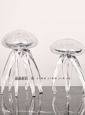 轻奢透明现代圆球桌面摆件样板间水母书房电视柜饰品餐桌软装摆设
