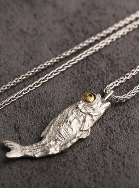 S925银 咸鱼翻身 吊坠 文玩趣味搭配 手工 小鱼干