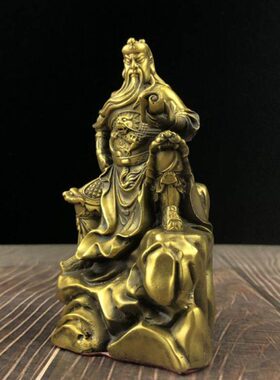 纯铜坐石看书关公关羽武财神神像铜像关二爷铜像家居办公室吧台摆