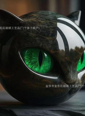 跨境新品Luxury  Cat Stone Sculpture奢华树脂黑猫石装饰品