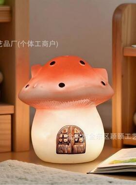 跨境新品可爱蘑菇屋LED小夜灯树脂工艺品创意跨境装饰摆件