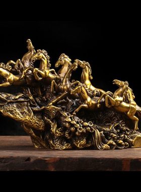 纯黄铜俊马摆件马到成功 办公室桌面纯手工摆设装饰商务礼品新款