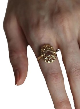 新款热卖高档镀925银镶嵌仿玫瑰B切工艺镂空复古雕花戒指宫廷风女