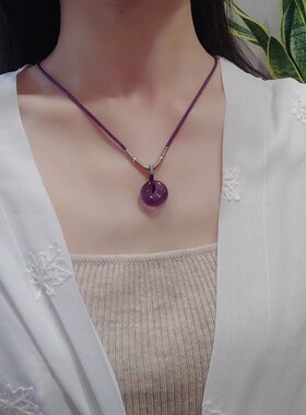 天然紫水晶平安扣项链女t学生简约新颈链简约气质紫色吊坠锁骨链