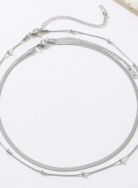 欧美冷淡风18K金l钛钢不掉色项链女 双层叠戴小众时尚颈链蛇骨链