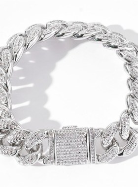 亚马逊跨境欧美项链男嘻哈15mm古巴链嘻哈M饰品翻盖扣男士嘻哈配