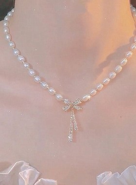 蝴蝶结珍珠项g链女2022年新款潮轻奢设计感高级网红气质锁骨链颈