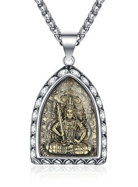 国潮新品a锆石镶钻十二生肖八大守护神新中式本命佛牌项链饰品男