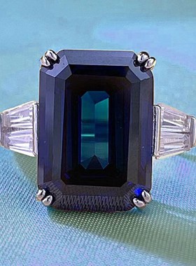 珠a宝 2023新款S925银戒指镶嵌10*14mm皇家蓝戒指欧美风女款