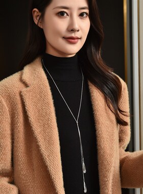 厂家直销秋冬长i款抽拉项链女气质时尚百搭水滴泪滴项链水晶毛衣