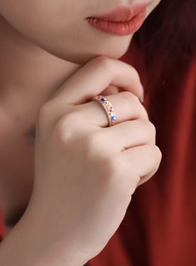 吉象戒指女大象珐琅描金设计高级感E复古开口可调节新中式国风戒