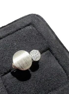 轻奢高级镶钻椭圆拉m丝开口戒指高级感小众设计时尚叠戴新款女指