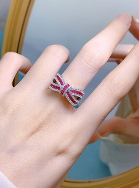 珠宝 立体蝴蝶结钻戒红刚玉戒指S925银大气轻奢时W尚个性ins潮