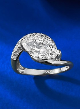 新款2025新款925银戒指6*12马眼H钻戒欧美ins风结婚戒戒指环女