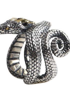 蛇戒指男潮复古霸气镀925银开口指环小众M设计蛇戒子生肖蛇男士款