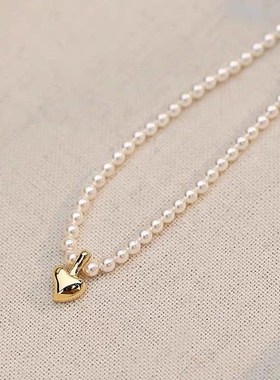 法式极细珍珠爱心吊坠项链u简约小众设计高级感气质一款两带锁骨